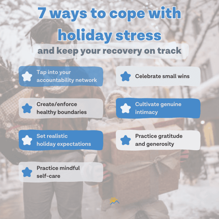 infographic with father daughter carrying gifts 7 ways to cope with holiday stress and porn