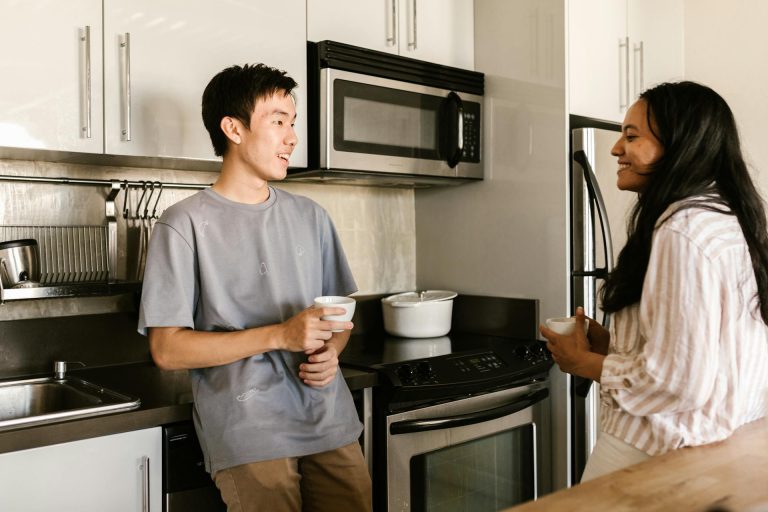 Asian man and woman talking in the kitchen benefits of no porn